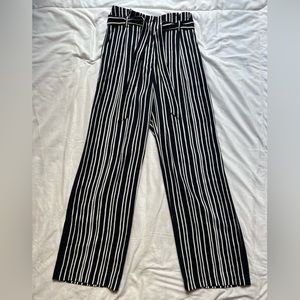 Navy Blue & White Striped High-Waisted Pants